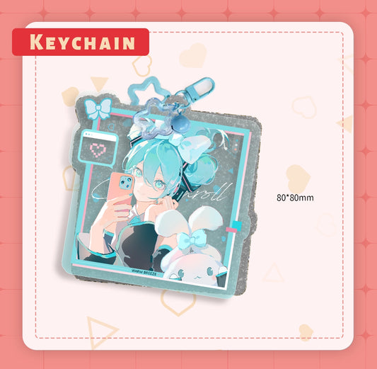 Keychain with anime-style character on a decorative card with 'Keychain' label.
